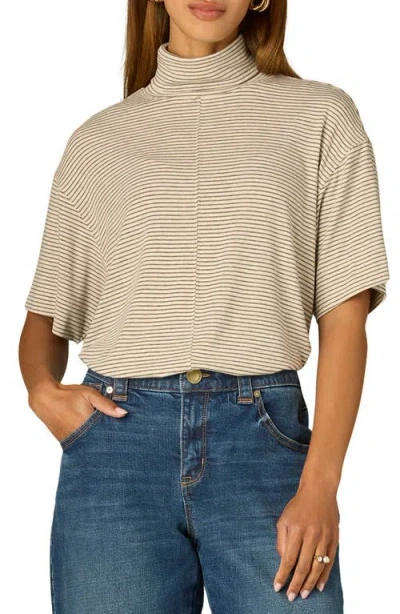 Wit & Wisdom Elbow Sleeved Turtleneck Boxy Top In Brown