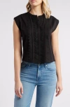Wit & Wisdom Embellished Cap Sleeve Button-up Shirt In Black