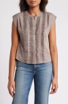 Wit & Wisdom Embellished Cap Sleeve Button-up Shirt In Oyster Mushroom