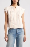 Wit & Wisdom Embellished Cap Sleeve Button-up Shirt In Pale Peach