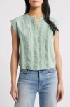 Wit & Wisdom Embellished Cap Sleeve Button-up Shirt In Vintage Jade