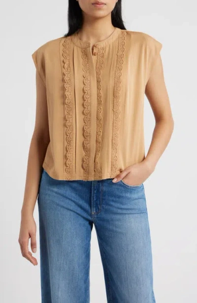 Wit & Wisdom Embellished Cap Sleeve Button-up Shirt In Brown