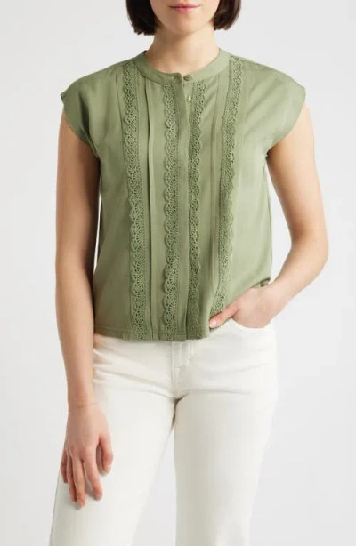 Wit & Wisdom Embellished Cap Sleeve Button-up Shirt In Green