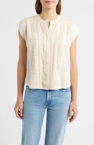 Wit & Wisdom Embellished Cap Sleeve Button-up Shirt In Neutral