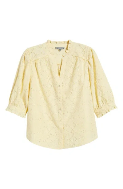 Wit & Wisdom Embroidered Eyelet Button-up Shirt In Neutral