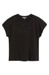 Wit & Wisdom Embroidered Eyelet Cap Sleeve T-shirt In Black