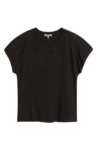 Wit & Wisdom Embroidered Eyelet Cap Sleeve T-shirt In Black