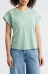 Wit & Wisdom Embroidered Eyelet Cap Sleeve T-shirt In Green