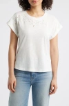 Wit & Wisdom Embroidered Eyelet Cap Sleeve T-shirt In Off White