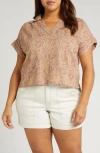 WIT & WISDOM EMBROIDERED FLORAL SHORT SLEEVE WOVEN TOP