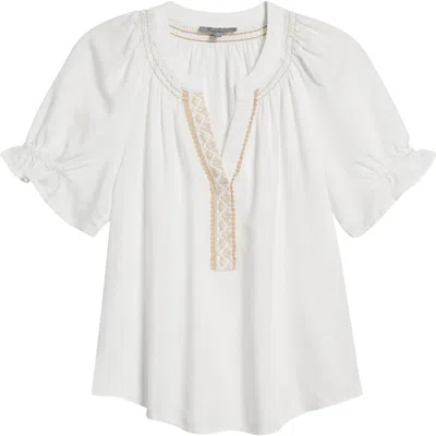 Wit & Wisdom Embroidered Peasant Top In White
