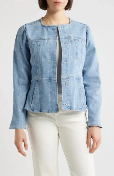 Wit & Wisdom Embroidered Peplum Denim Jacket In Blue
