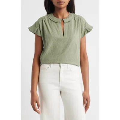 WIT & WISDOM WIT & WISDOM EMBROIDERED SPLIT NECK TOP