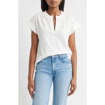 Wit & Wisdom Embroidered Split Neck Top In White