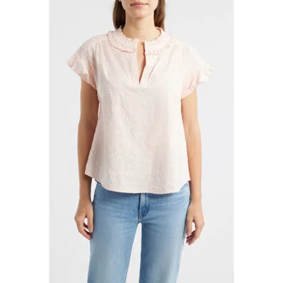 Wit & Wisdom Embroidered Split Neck Top In Pink