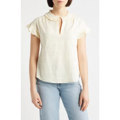 Wit & Wisdom Embroidered Split Neck Top In Yellow