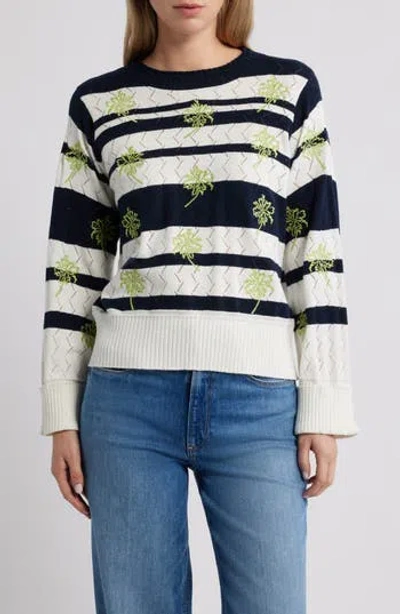 Wit & Wisdom Embroidered Stripe Pointelle Sweater In Animal Print