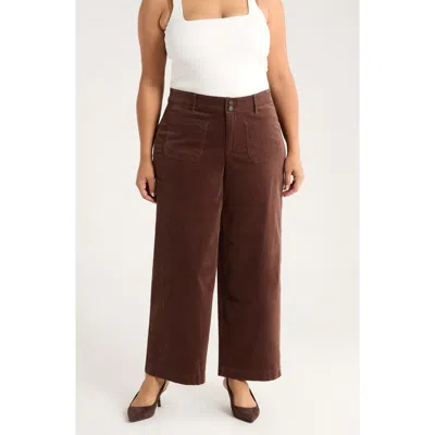Wit & Wisdom Emma Patch Pocket High Waist Wide Leg Corduroy Pants In Brown