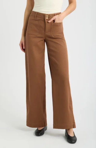 Wit & Wisdom Emma Patch Pocket High Waist Wide Leg Pants In Brown