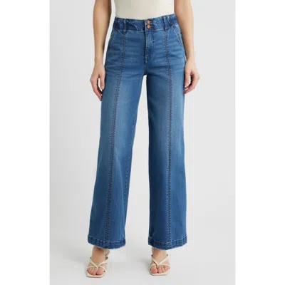 Wit & Wisdom Emma Skyrise Seamed Wide Leg Jeans In Mid Blue Artisanal