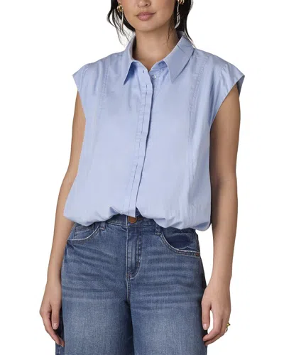 Wit & Wisdom Extended Shoulder Cap Sleeve Collared Shirt In Blue
