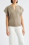 Wit & Wisdom Extended Shoulder Notch Neck Top In Gray