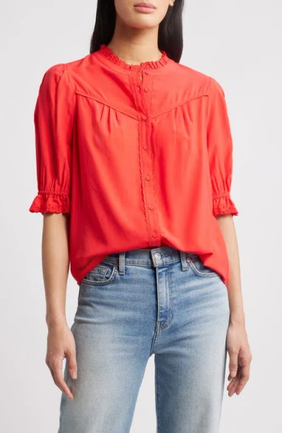 Wit & Wisdom Eyelet Accent Top In Poppy Red