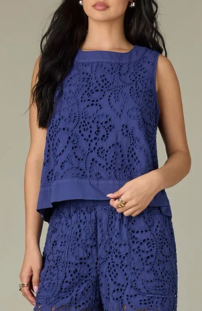 Wit & Wisdom Eyelet Crop Tank In Blue