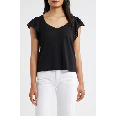 Wit & Wisdom Eyelet Flutter Sleeve Jersey T-shirt
