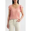 Wit & Wisdom Eyelet Flutter Sleeve Jersey T-shirt In Brown