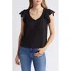 Wit & Wisdom Eyelet Flutter Sleeve Jersey T-shirt In Black
