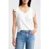 Wit & Wisdom Eyelet Flutter Sleeve Jersey T-shirt In Off White