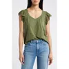 Wit & Wisdom Eyelet Flutter Sleeve Jersey T-shirt In Rolling Hill Green