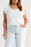 Wit & Wisdom Eyelet Flutter Sleeve V-neck T-shirt In White