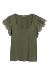 Wit & Wisdom Eyelet Flutter Sleeve V-neck T-shirt In Green