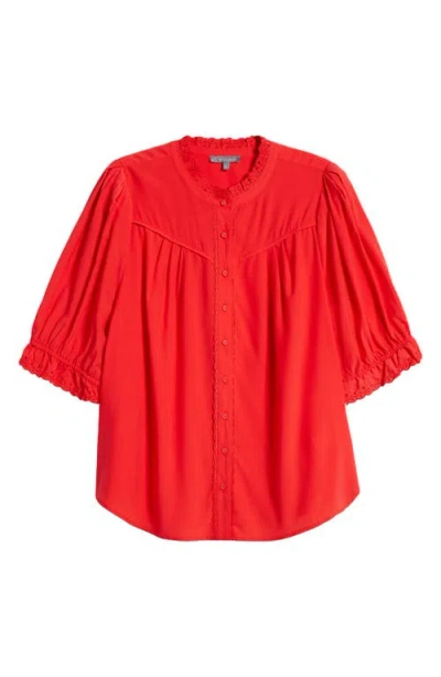 Wit & Wisdom Eyelet Peasant Blouse In Poppy Red