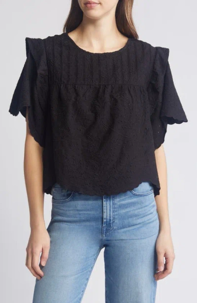 Wit & Wisdom Eyelet Ruffle Top In Black