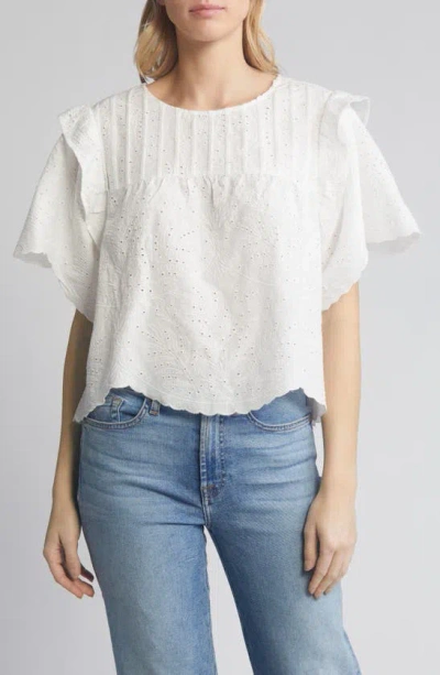 Wit & Wisdom Eyelet Ruffle Top In Off White