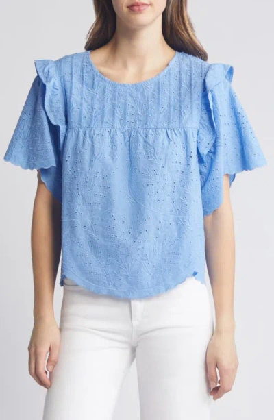 Wit & Wisdom Eyelet Ruffle Top In Provence Blue