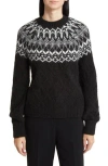 Wit & Wisdom Fair Isle Pointelle Sweater In Black/off White