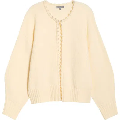 Wit & Wisdom Faux Pearl Trim Cardigan In Neutral