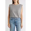 Wit & Wisdom Faux Pearl Trim Extended Shoulder Top In Heather Grey