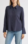 Wit & Wisdom Flare Cuff Button-up Shirt In Blue Charcoal