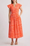 Wit & Wisdom Floral Cotton Blend Dress In Orange