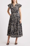 Wit & Wisdom Floral Cotton Blend Dress In Black Off White