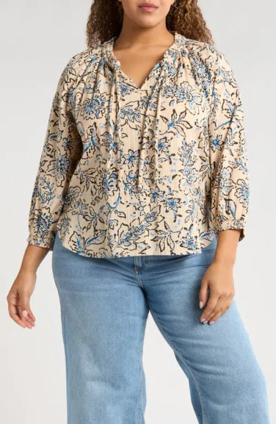 Wit & Wisdom Floral Cotton Peasant Top In Multi