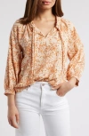 Wit & Wisdom Floral Cotton Peasant Top In Peach Pie/clementine Multi