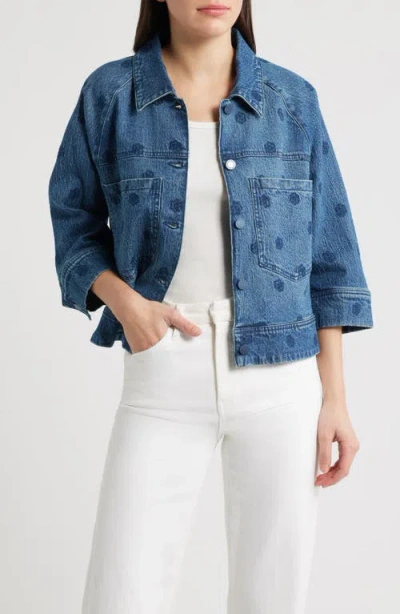 Wit & Wisdom Floral Embroidered Swing Denim Jacket In Blue