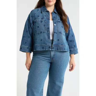 Wit & Wisdom Floral Embroidery Crop Denim Jacket In Blue