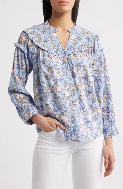Wit & Wisdom Floral Print Smocked Yoke Button-up Top In Multi